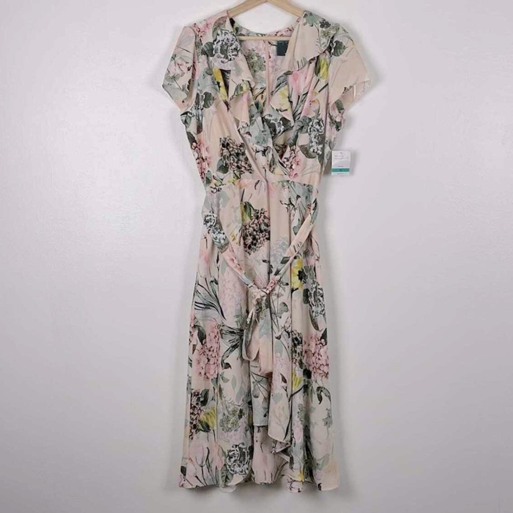 Short Sleeve Midi Floral Tie Waist Dress